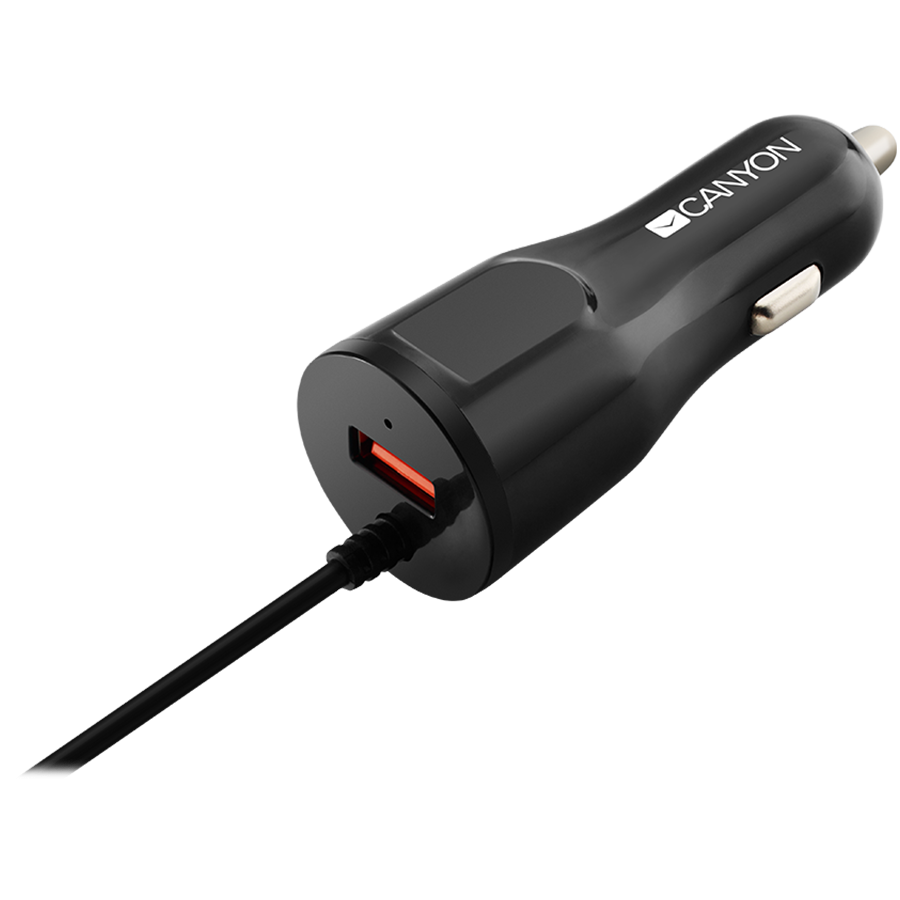 CANYON car charger C-033 2.4A/USB-A built-in Lightning Black
