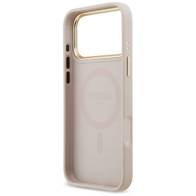 Guess 4G Strass Logo &amp; Big Strap Metal Buttons MagSafe Case for iPhone 17 Pro Max - Pink