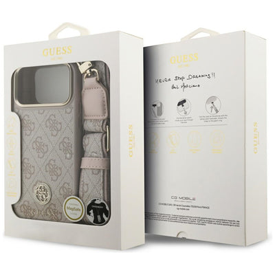 Guess 4G Strass Logo &amp; Big Strap Metal Buttons MagSafe Case for iPhone 17 Pro Max - Pink