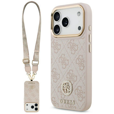 Guess 4G Strass Logo &amp; Big Strap Metal Buttons MagSafe Case for iPhone 17 Pro - Pink