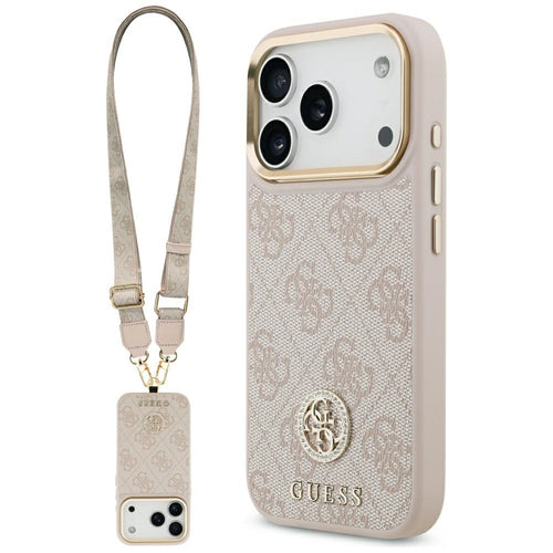 Guess 4G Strass Logo &amp; Big Strap Metal Buttons MagSafe Case for iPhone 17 Pro - Pink