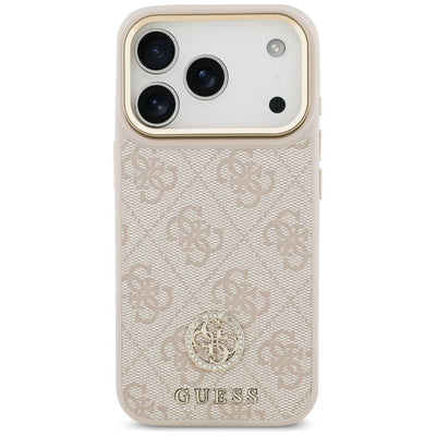 Guess 4G Strass Logo &amp; Big Strap Metal Buttons MagSafe Case for iPhone 17 Pro - Pink
