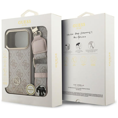 Guess 4G Strass Logo &amp; Big Strap Metal Buttons MagSafe Case for iPhone 17 Pro - Pink