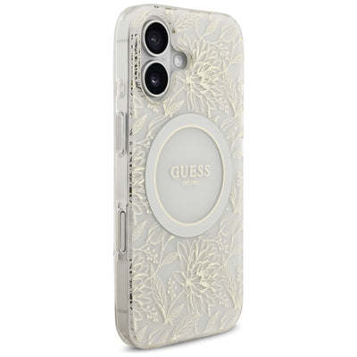 Guess IML Flowers Electro Pearl Strap MagSafe case for iPhone 17 - white