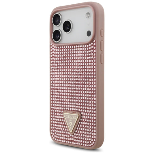 Guess Rhinestone Triangle Logo Case for iPhone 17 Pro Max - Pink