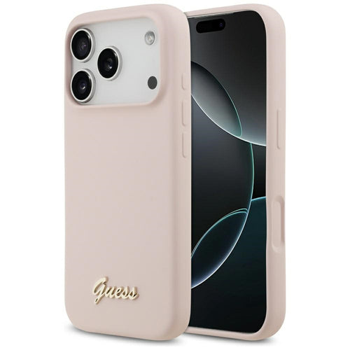Guess Silicone Script Metal Logo MagSafe Case for iPhone 17 Pro - Pink
