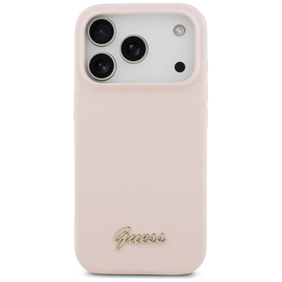 Guess Silicone Script Metal Logo MagSafe Case for iPhone 17 Pro - Pink