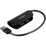 Handy four-port USB 2.0 hub with a permanently connected USB cable — AXAGON