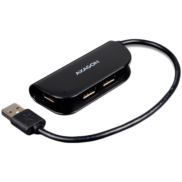Handy four-port USB 2.0 hub with a permanently connected USB cable — AXAGON