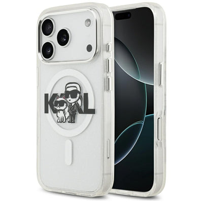 Karl Lagerfeld IML Glitter Karl &amp; Choupette Sketch Logo MagSafe Case for iPhone 17 Pro - Clear