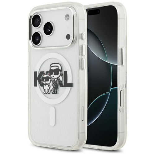 Karl Lagerfeld IML Glitter Karl &amp; Choupette Sketch Logo MagSafe Case for iPhone 17 Pro - Clear