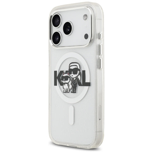 Karl Lagerfeld IML Glitter Karl &amp; Choupette Sketch Logo MagSafe Case for iPhone 17 Pro - Clear