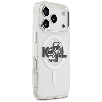 Karl Lagerfeld IML Glitter Karl &amp; Choupette Sketch Logo MagSafe Case for iPhone 17 Pro - Clear