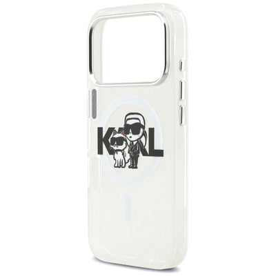 Karl Lagerfeld IML Glitter Karl &amp; Choupette Sketch Logo MagSafe Case for iPhone 17 Pro - Clear