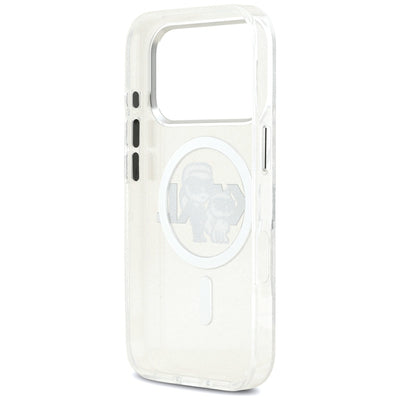 Karl Lagerfeld IML Glitter Karl &amp; Choupette Sketch Logo MagSafe Case for iPhone 17 Pro - Clear