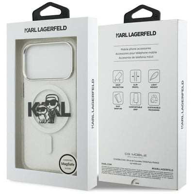 Karl Lagerfeld IML Glitter Karl &amp; Choupette Sketch Logo MagSafe Case for iPhone 17 Pro - Clear