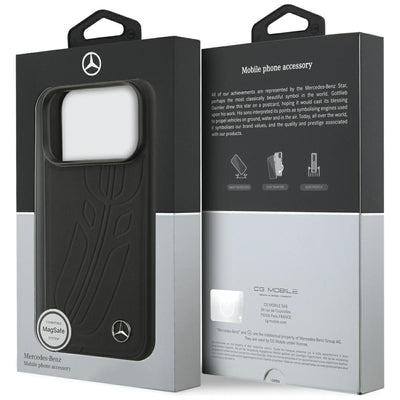 Mercedes Leather Large Laurel Leave MagSafe Case for iPhone 17 Pro - Black