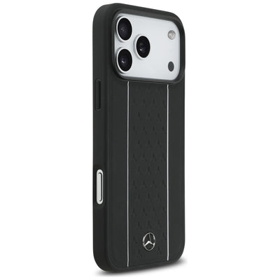 Mercedes Leather Star Pattern Stripes MagSafe Case for iPhone 17 Pro Max - Black