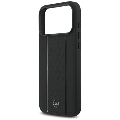 Mercedes Leather Star Pattern Stripes MagSafe Case for iPhone 17 Pro Max - Black