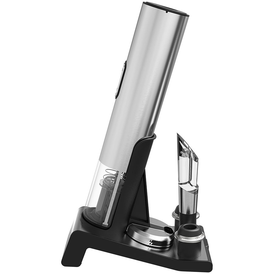 Prestigio Garda, smart wine opener, simple operation with 2 buttons, aerator, vacuum stopper preserver, foil cutter, opens up