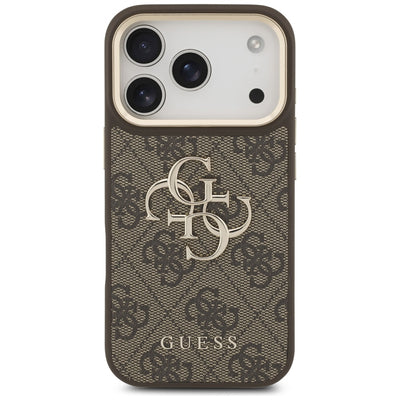 Guess 4G Big 4G Classic Logo Big Strap Metal Buttons Case for iPhone 17 Pro - Brown