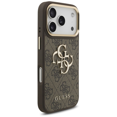 Guess 4G Big 4G Classic Logo Big Strap Metal Buttons Case for iPhone 17 Pro - Brown