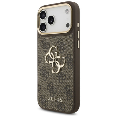 Guess 4G Big 4G Classic Logo Big Strap Metal Buttons Case for iPhone 17 Pro Max - Brown