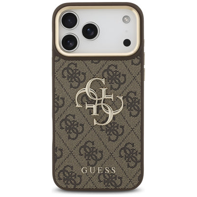 Guess 4G Big 4G Classic Logo Big Strap Metal Buttons Case for iPhone 17 Pro Max - Brown