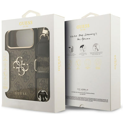Guess 4G Big 4G Classic Logo Big Strap Metal Buttons Case for iPhone 17 Pro Max - Brown