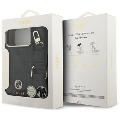 Guess 4G Srtass Logo &amp; Big Strap Metal Buttons MagSafe Case for iPhone 17 Pro Max - Black