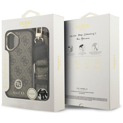 Guess 4G Strass Logo &amp; Big Strap Metal Buttons MagSafe Case for iPhone 17 - Brown