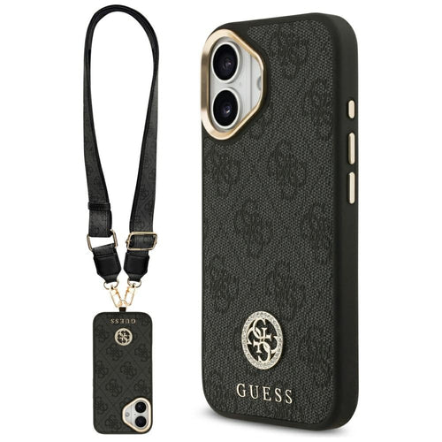 Guess 4G Strass Logo &amp; Big Strap Metal Buttons MagSafe Case for iPhone 17 - Black