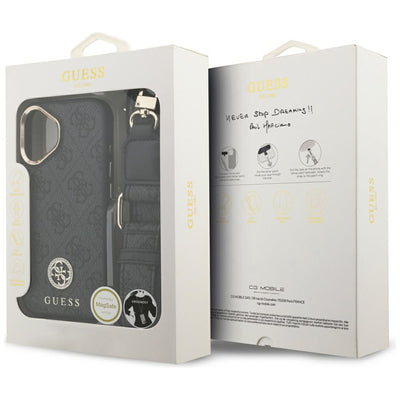 Guess 4G Strass Logo &amp; Big Strap Metal Buttons MagSafe Case for iPhone 17 - Black