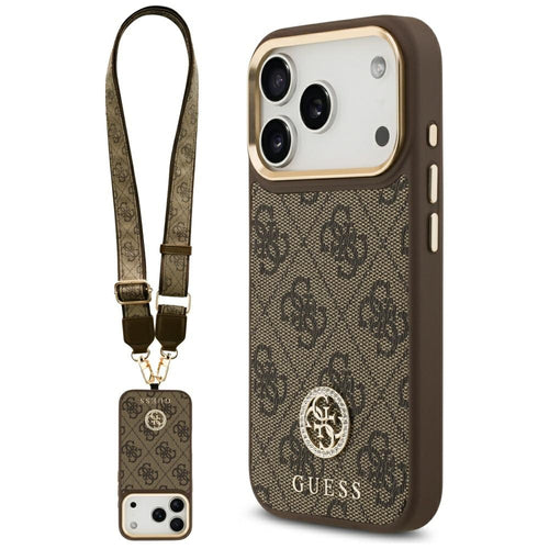 Guess 4G Strass Logo &amp; Big Strap Metal Buttons MagSafe Case for iPhone 17 Pro - Brown