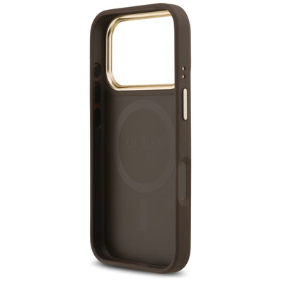 Guess 4G Strass Logo &amp; Big Strap Metal Buttons MagSafe Case for iPhone 17 Pro - Brown
