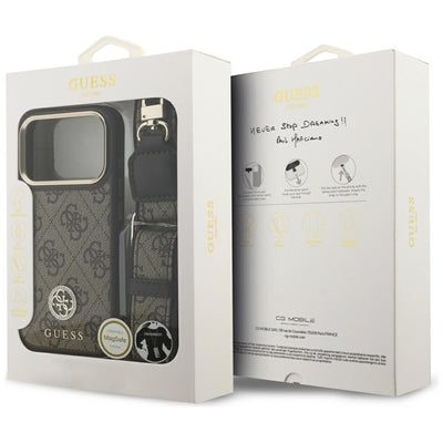 Guess 4G Strass Logo &amp; Big Strap Metal Buttons MagSafe Case for iPhone 17 Pro - Brown