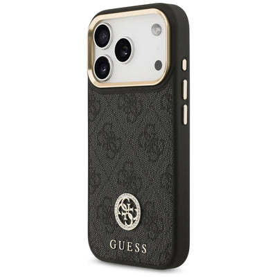 Guess 4G Strass Logo &amp; Big Strap Metal Buttons MagSafe Case for iPhone 17 Pro - Black