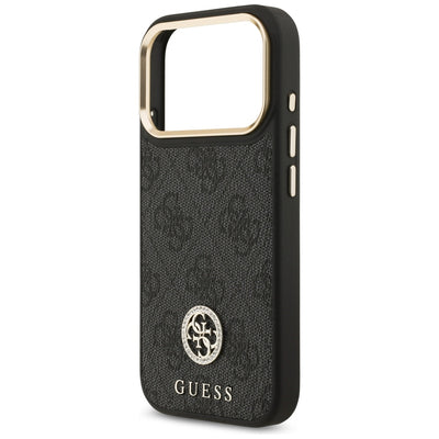 Guess 4G Strass Logo &amp; Big Strap Metal Buttons MagSafe Case for iPhone 17 Pro - Black
