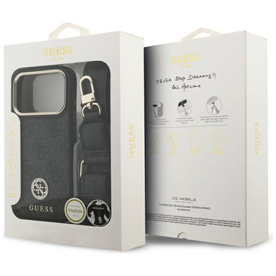Guess 4G Strass Logo &amp; Big Strap Metal Buttons MagSafe Case for iPhone 17 Pro - Black