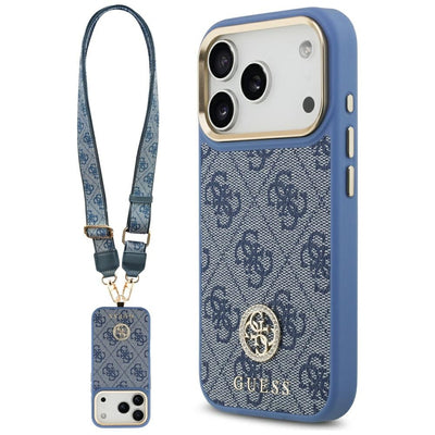 Guess 4G Strass Logo &amp; Big Strap Metal Buttons MagSafe Case for iPhone 17 Pro - Blue