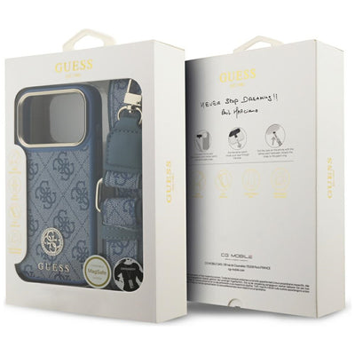 Guess 4G Strass Logo &amp; Big Strap Metal Buttons MagSafe Case for iPhone 17 Pro - Blue