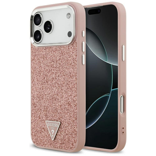 Guess Glitter Triangle Logo MagSafe Case for iPhone 17 Pro Max - Pink