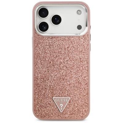 Guess Glitter Triangle Logo MagSafe Case for iPhone 17 Pro Max - Pink