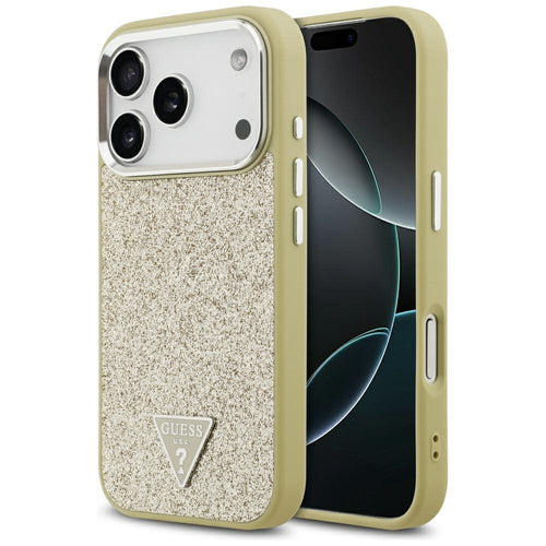 Guess Glitter Triangle Logo MagSafe Case for iPhone 17 Pro - Gold