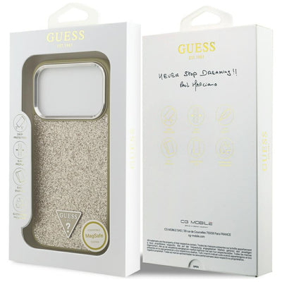 Guess Glitter Triangle Logo MagSafe Case for iPhone 17 Pro - Gold