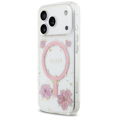 Guess Resin Flowers Glitter MagSafe Case for iPhone 17 Pro - Pink