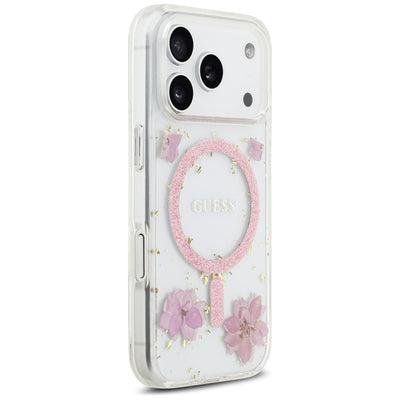 Guess Resin Flowers Glitter MagSafe Case for iPhone 17 Pro - Pink