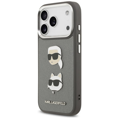 Karl Lagerfeld FW Grained Karl &amp; Choupette Heads Pins &amp; Logo iPhone 17 Pro Case - Gray
