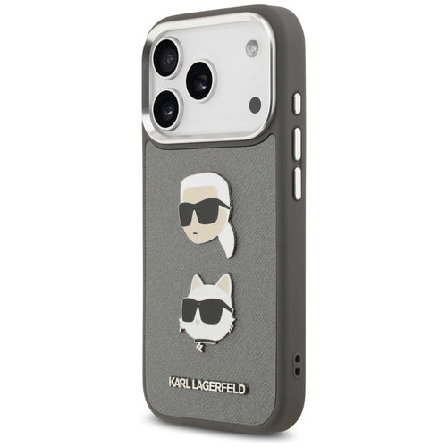 Karl Lagerfeld FW Grained Karl &amp; Choupette Heads Pins &amp; Logo iPhone 17 Pro Case - Gray
