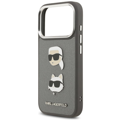 Karl Lagerfeld FW Grained Karl &amp; Choupette Heads Pins &amp; Logo iPhone 17 Pro Case - Gray
